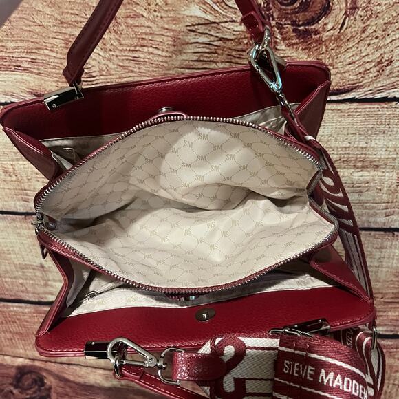Steve Madden Bmatteo Top Handle Satchel Purse Handbag Maroon Red 12x9 - Picture 5 of 6